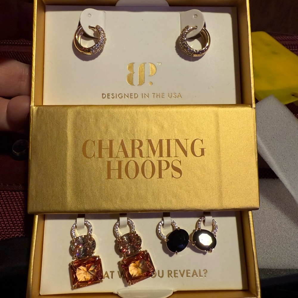 Bomb Party Charming Hoops Earrings: Dripping in Jewels (TopazOnyx on Gold plate)